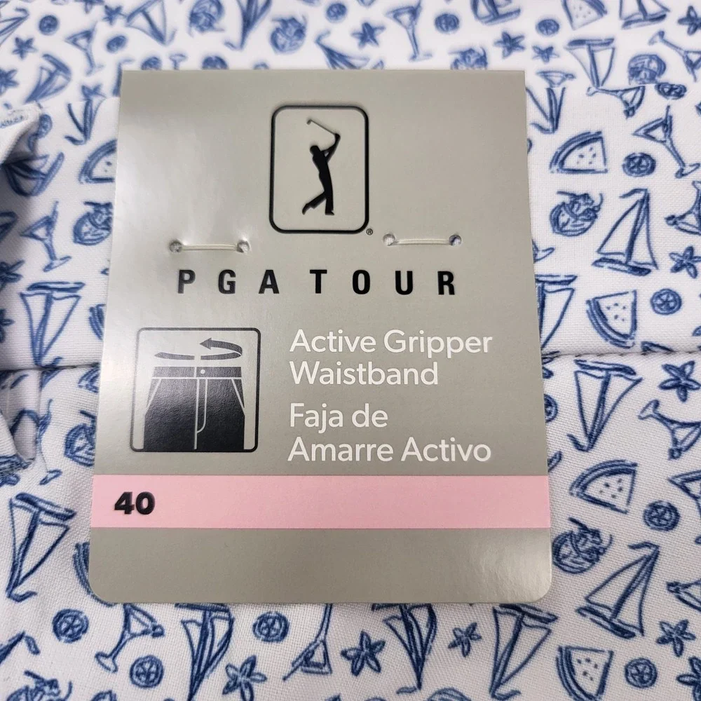 PGA Tour Mens Nautical Sailing Printed Golf Shorts Size 40 Blue White New UPF 50